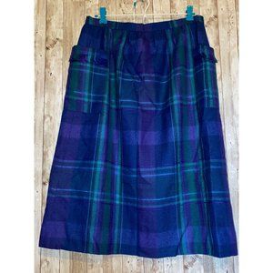 Women's Vintage Tanner Sport Blue Green Plaid Wool Zip Pencil Skirt Size 12